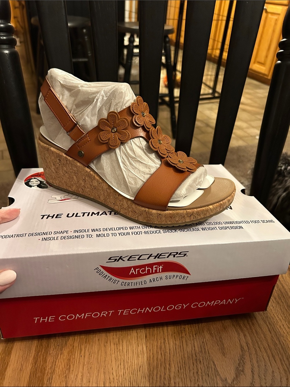 Skechers Tan Floral Cork Wedge Sandals